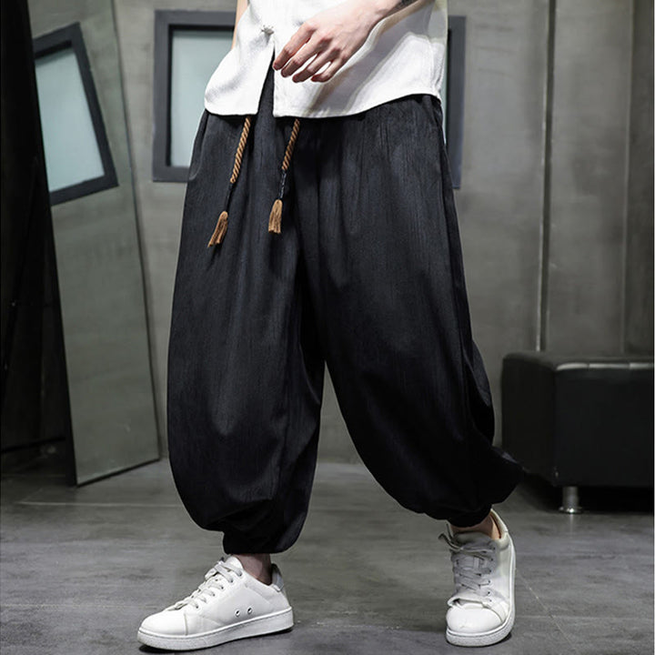 Pantaloni harem da uomo termici con coulisse in velluto a coste tinta unita Buddha Stones con tasche - image 14