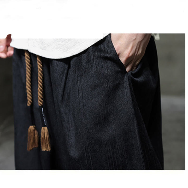 Pantaloni harem da uomo termici con coulisse in velluto a coste tinta unita Buddha Stones con tasche - image 17