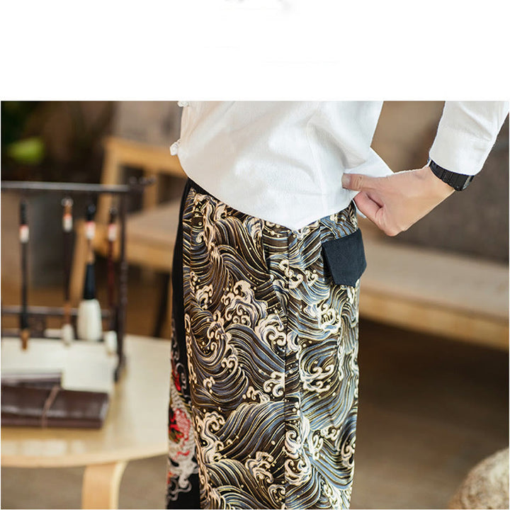 Pantaloni da uomo bicolore con tasche e motivo a drago Buddha Stones