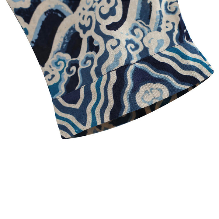 Pantaloni da uomo in cotone e lino etnico con tasche, stampati con elastico in vita e drago cinese , Buddha Stones