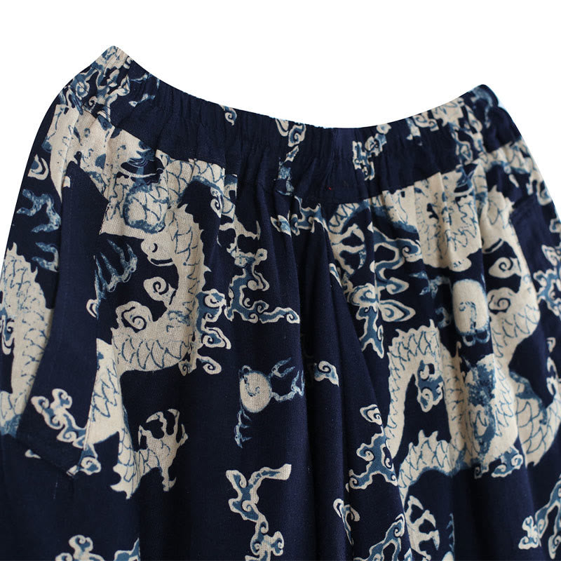 Pantaloni da uomo in cotone e lino etnico con tasche, stampati con elastico in vita e drago cinese , Buddha Stones - image 7