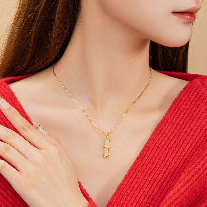 Collana con Buddha Stones Hetian, argento sterling 925, anno del serpente, crescita del bambù - image 8