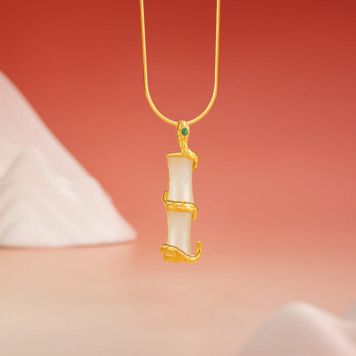 Collana con Buddha Stones Hetian, argento sterling 925, anno del serpente, crescita del bambù - Giada Hetian in argento sterling 925 - image 0