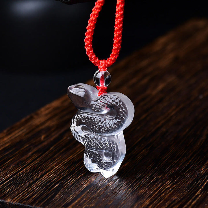Collana con ciondolo di guarigione dell'anno del serpente di Liuli, cristallo bianco, pietre Buddha Stones