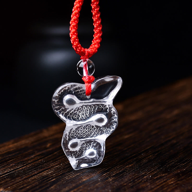 Collana con ciondolo di guarigione dell'anno del serpente di Liuli, cristallo bianco, pietre Buddha Stones