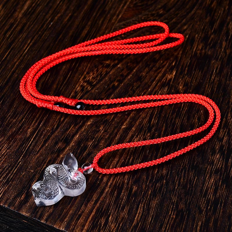 Collana con ciondolo di guarigione dell'anno del serpente di Liuli, cristallo bianco, pietre Buddha Stones