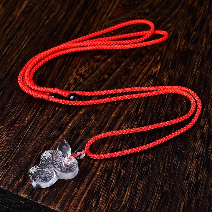 Collana con ciondolo di guarigione dell'anno del serpente di Liuli, cristallo bianco, pietre Buddha Stones