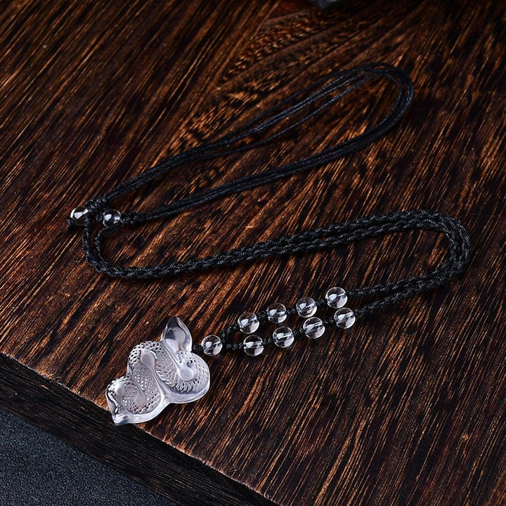 Collana con ciondolo di guarigione dell'anno del serpente di Liuli, cristallo bianco, pietre Buddha Stones