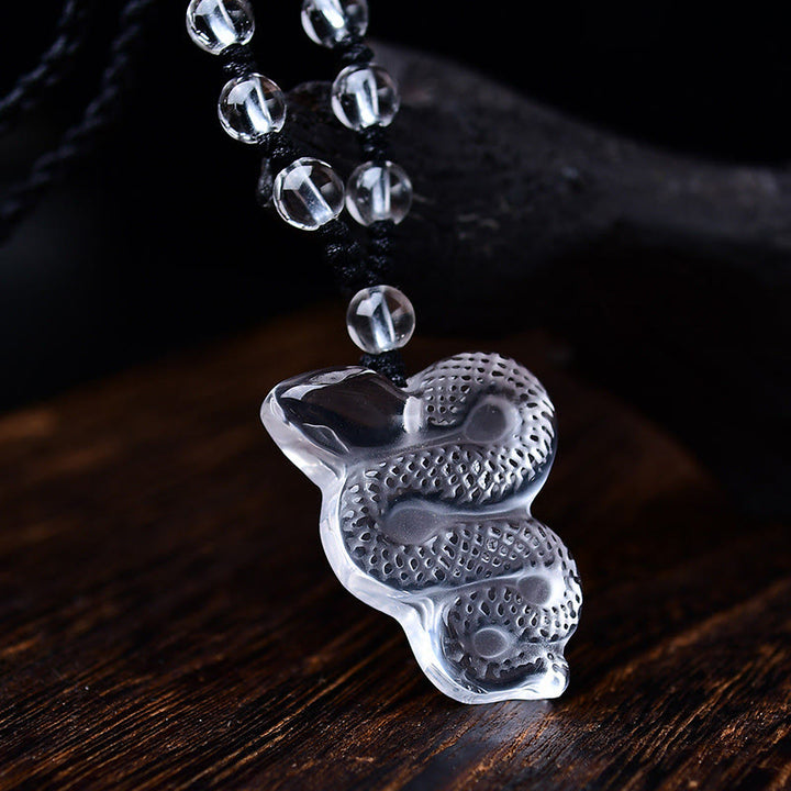 Collana con ciondolo di guarigione dell'anno del serpente di Liuli, cristallo bianco, pietre Buddha Stones