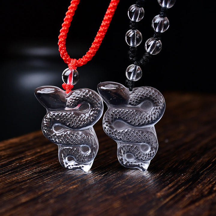 Collana con ciondolo di guarigione dell'anno del serpente di Liuli, cristallo bianco, pietre Buddha Stones