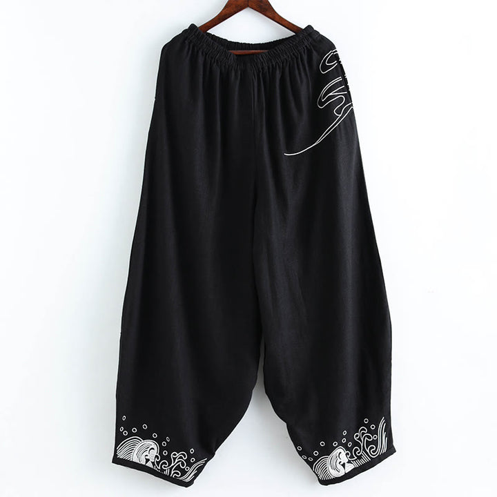 Pantaloni da uomo in cotone etnico con tasche, elastico in vita , Buddha Stones nuvole
