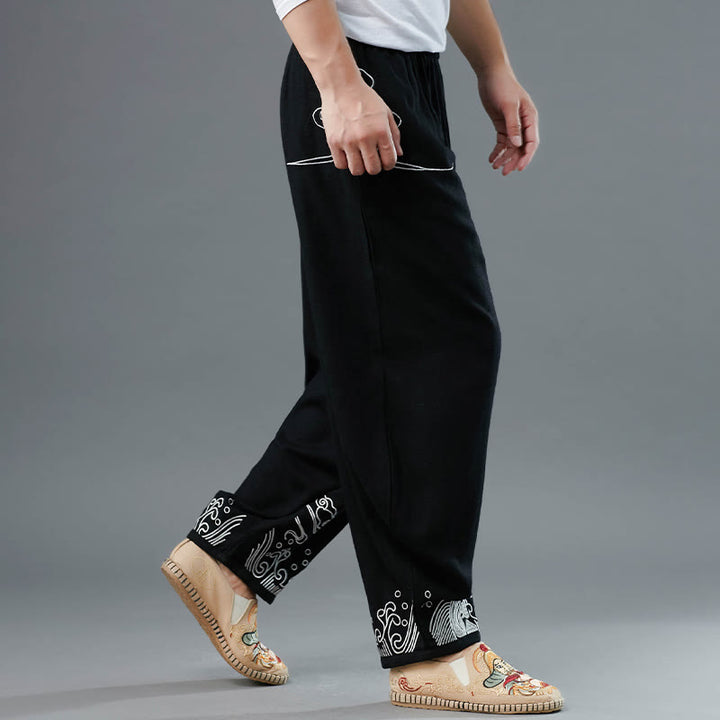 Pantaloni da uomo in cotone etnico con tasche, elastico in vita , Buddha Stones nuvole