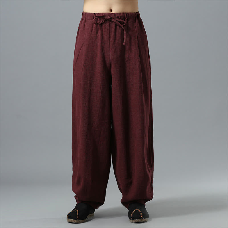 Pantaloni da uomo in lino di cotone con coulisse, casual, tinta unita, con tasche , Buddha Stones - Rosso scuro - US/UK/AU40, EU50 (2XL) - image 17