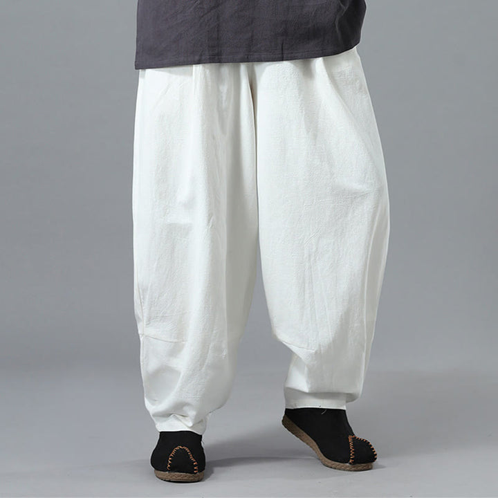 Pantaloni da uomo in lino di cotone con coulisse, casual, tinta unita, con tasche , Buddha Stones - image 9