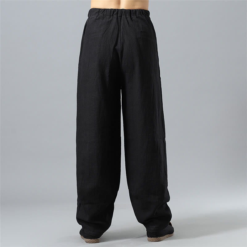 Pantaloni da uomo in lino di cotone con coulisse, casual, tinta unita, con tasche , Buddha Stones