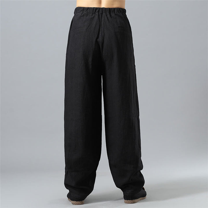 Pantaloni da uomo in lino di cotone con coulisse, casual, tinta unita, con tasche , Buddha Stones