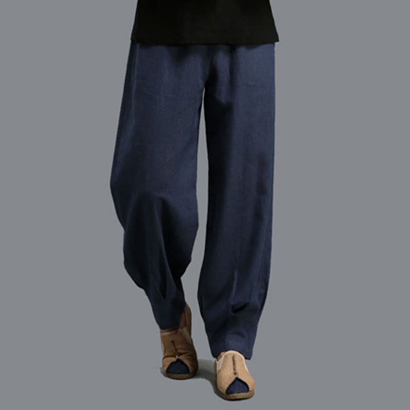Pantaloni da uomo in lino ramiè con coulisse elastica tinta unita Buddha Stones Casual con tasche