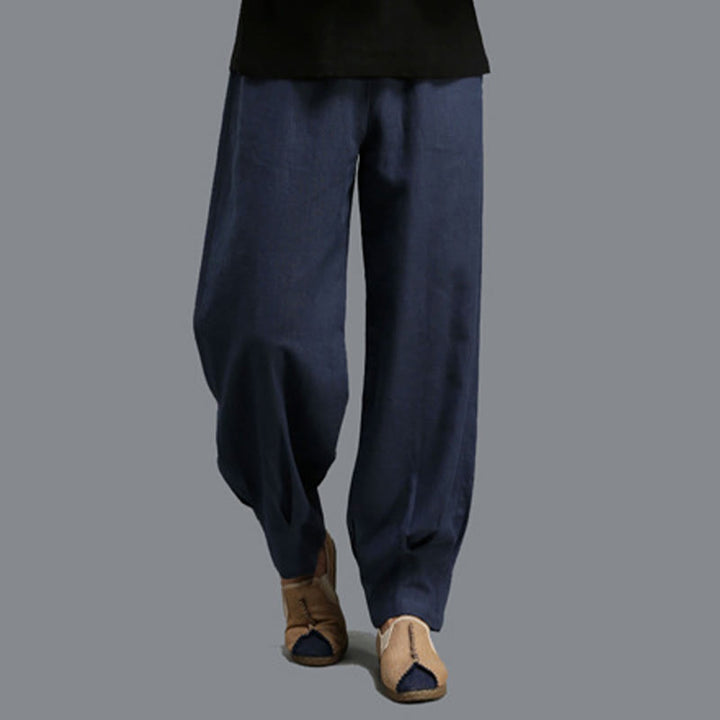 Pantaloni da uomo in lino ramiè con coulisse elastica tinta unita Buddha Stones Casual con tasche