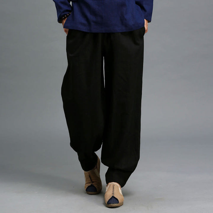 Pantaloni da uomo in lino ramiè con coulisse elastica tinta unita Buddha Stones Casual con tasche - image 21