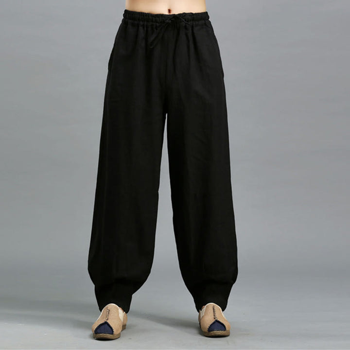 Pantaloni da uomo in lino ramiè con coulisse elastica tinta unita Buddha Stones Casual con tasche