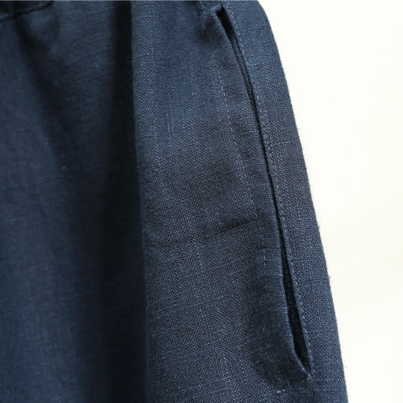 Pantaloni da uomo in lino ramiè con coulisse elastica tinta unita Buddha Stones Casual con tasche - image 25