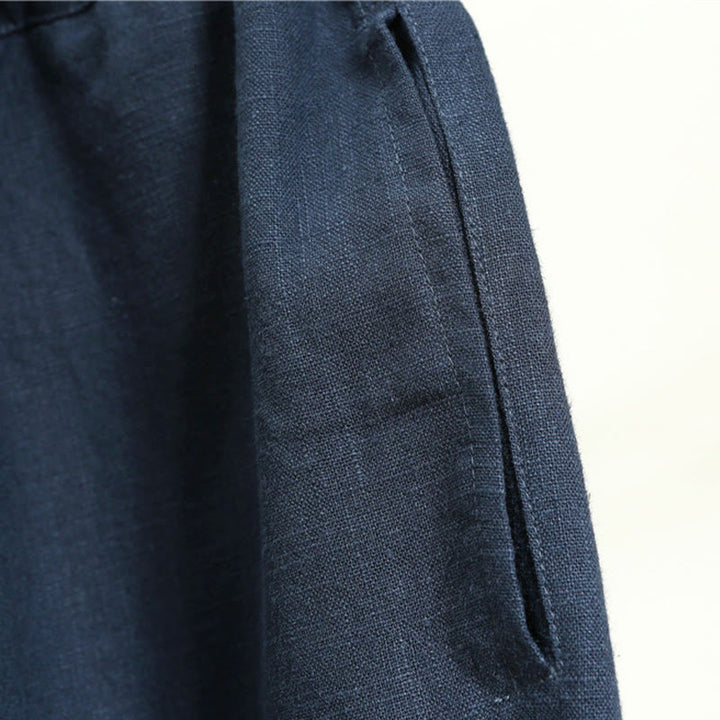 Pantaloni da uomo in lino ramiè con coulisse elastica tinta unita Buddha Stones Casual con tasche - image 25