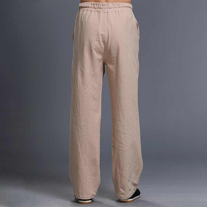 Pantaloni da uomo in lino con coulisse, casual, tinta unita , Buddha Stones, con tasche