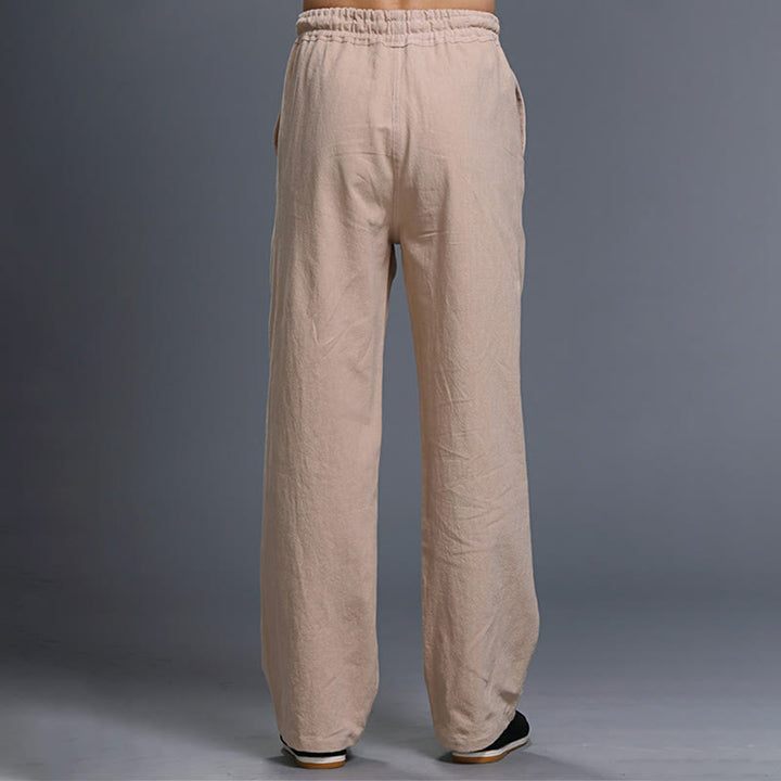 Pantaloni da uomo in lino con coulisse, casual, tinta unita , Buddha Stones, con tasche