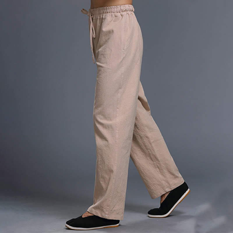 Pantaloni da uomo in lino con coulisse, casual, tinta unita , Buddha Stones, con tasche