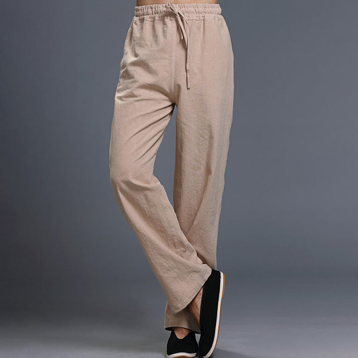 Pantaloni da uomo in lino con coulisse, casual, tinta unita , Buddha Stones, con tasche