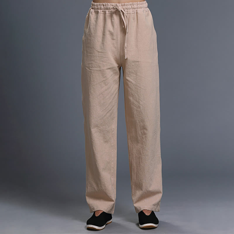 Pantaloni da uomo in lino con coulisse, casual, tinta unita , Buddha Stones, con tasche