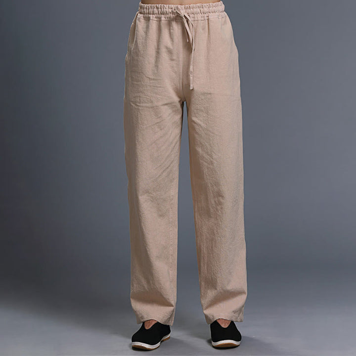 Pantaloni da uomo in lino con coulisse, casual, tinta unita , Buddha Stones, con tasche