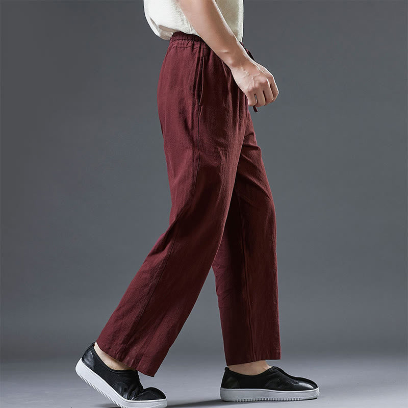 Pantaloni da uomo in lino con coulisse, casual, tinta unita , Buddha Stones, con tasche