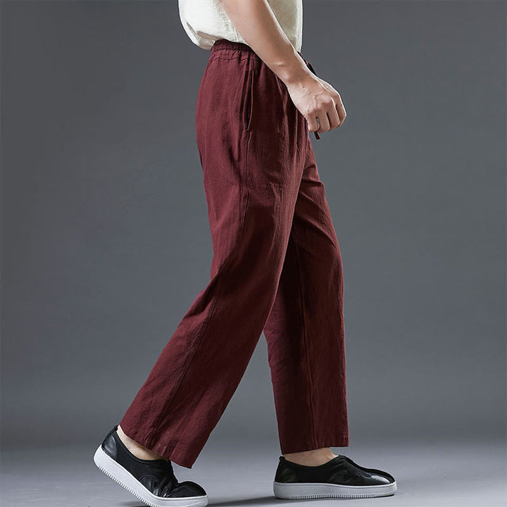 Pantaloni da uomo in lino con coulisse, casual, tinta unita , Buddha Stones, con tasche