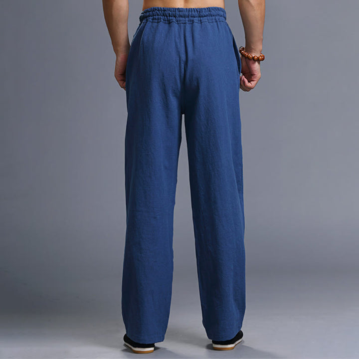 Pantaloni da uomo in lino con coulisse, casual, tinta unita , Buddha Stones, con tasche