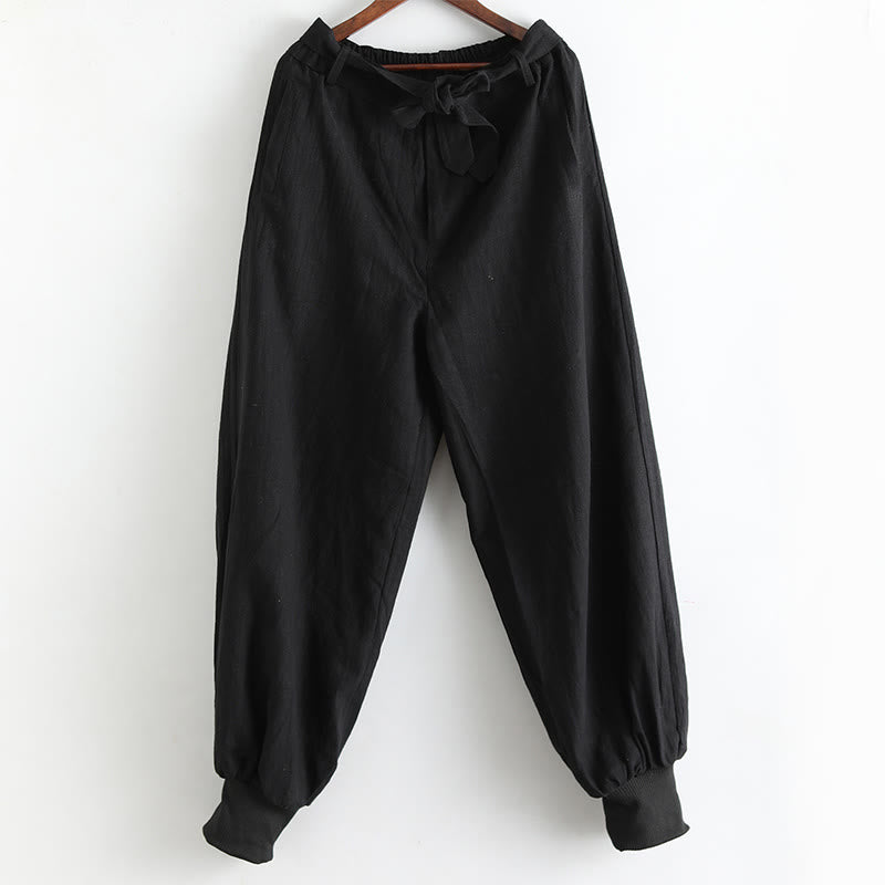 Pantaloni da uomo in lino ramiè con tasche e cerniera frontale tinta unita Buddha Stones