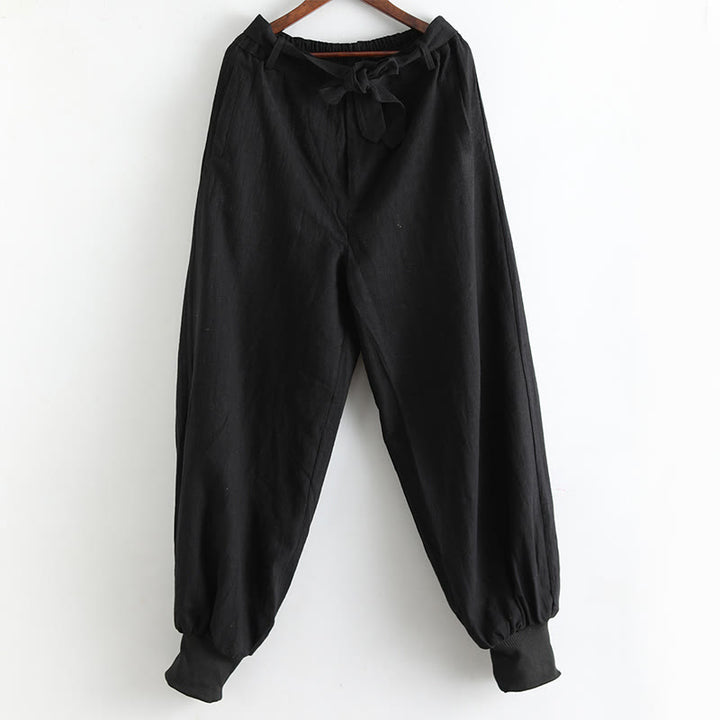Pantaloni da uomo in lino ramiè con tasche e cerniera frontale tinta unita Buddha Stones