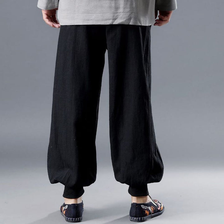 Pantaloni da uomo in lino ramiè con tasche e cerniera frontale tinta unita Buddha Stones