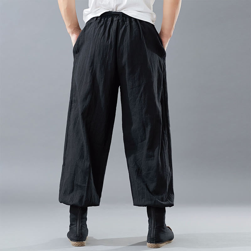 Pantaloni da uomo in lino ramiè con tasche e cerniera frontale tinta unita Buddha Stones