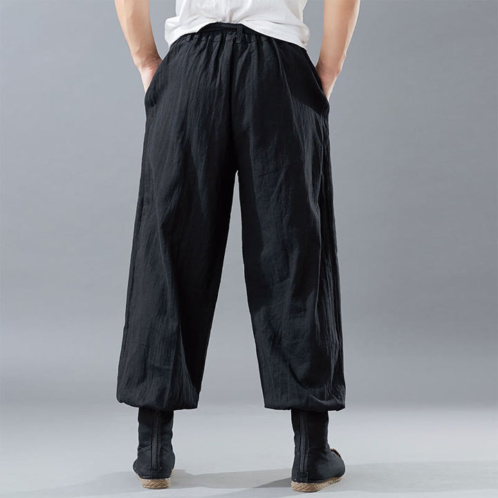 Pantaloni da uomo in lino ramiè con tasche e cerniera frontale tinta unita Buddha Stones