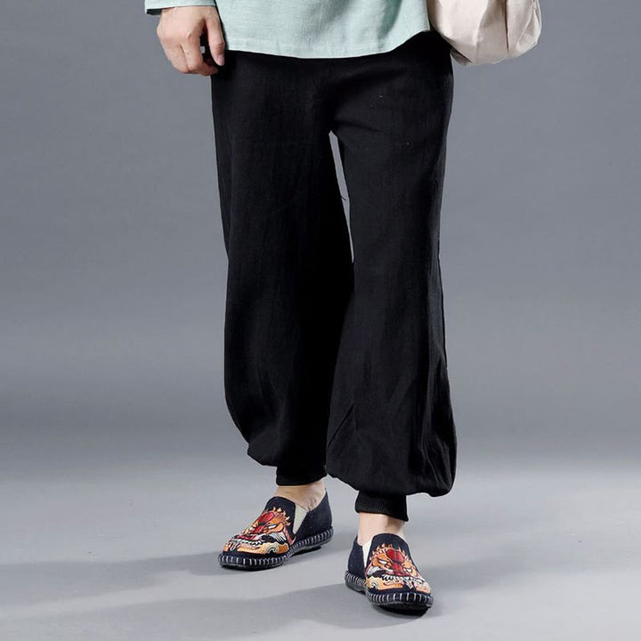Pantaloni da uomo in lino ramiè con tasche e cerniera frontale tinta unita Buddha Stones