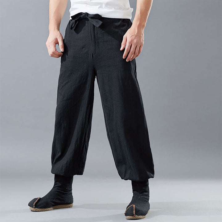 Pantaloni da uomo in lino ramiè con tasche e cerniera frontale tinta unita Buddha Stones
