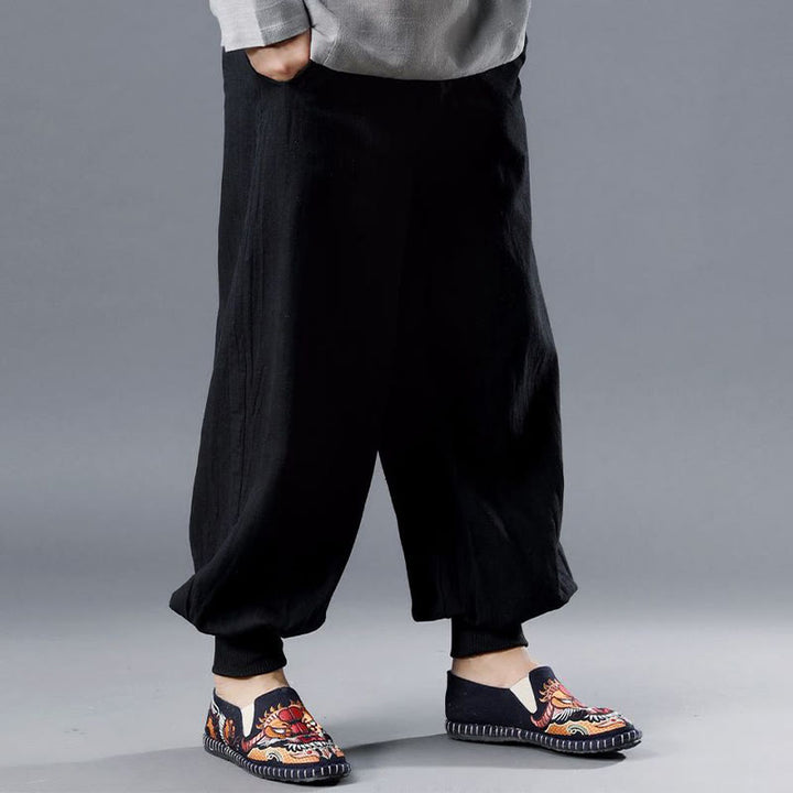 Pantaloni da uomo in lino ramiè con tasche e cerniera frontale tinta unita Buddha Stones