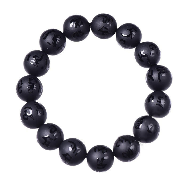 Braccialetto di protezione intagliato in onice nero naturale Om Mani Padme Hum Buddha Stones