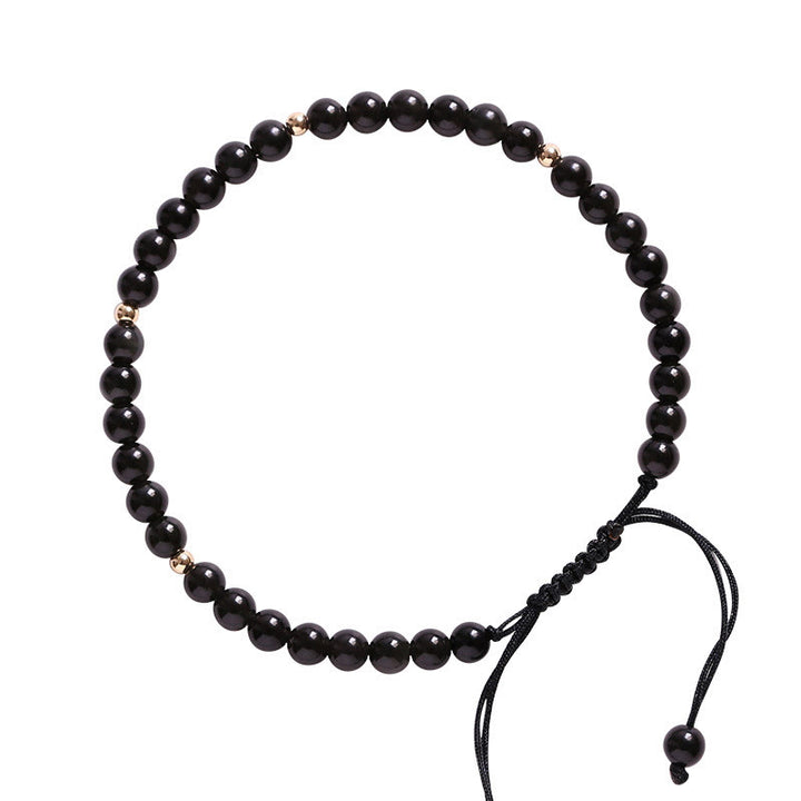 Braccialetto di corda di realizzazione con piccole perle di ossidiana nera Buddha Stones
