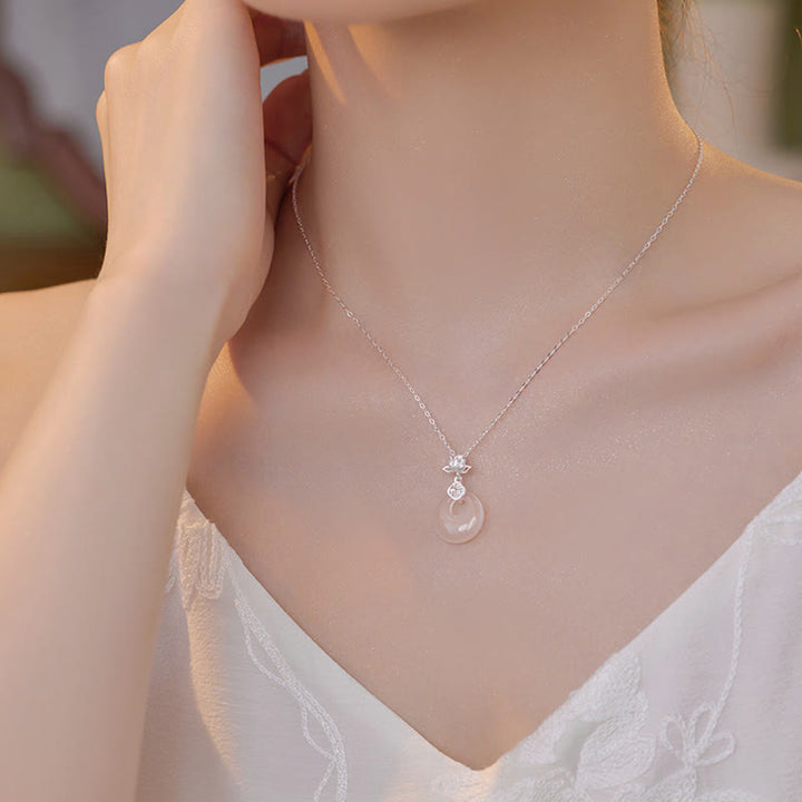 Buddha Stones Calcedonio Argento Sterling 925 Fiore di Loto Fu Carattere Fibbia della Pace Collana Pendente Positivo - image 2