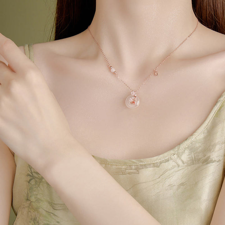 Buddha Stones Calcedonio Cristallo rosa Argento Sterling 925 Fiori Pesce Koi Fibbia della pace Collana pendente positivo - image 10