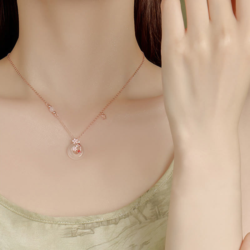 Buddha Stones Calcedonio Cristallo rosa Argento Sterling 925 Fiori Pesce Koi Fibbia della pace Collana pendente positivo - image 12