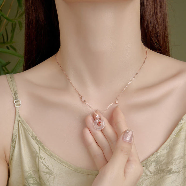 Buddha Stones Calcedonio Cristallo rosa Argento Sterling 925 Fiori Pesce Koi Fibbia della pace Collana pendente positivo - image 4