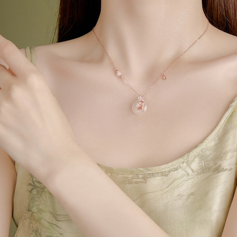 Buddha Stones Calcedonio Cristallo rosa Argento Sterling 925 Fiori Pesce Koi Fibbia della pace Collana pendente positivo - image 10